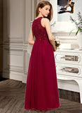 Rowan A-Line Scoop Neck Floor-Length Chiffon Lace Junior Bridesmaid Dress With Sequins UKP0013525