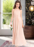 Sydnee A-Line Scoop Neck Floor-Length Chiffon Junior Bridesmaid Dress With Ruffle UKP0013528