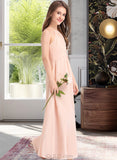 Sydnee A-Line Scoop Neck Floor-Length Chiffon Junior Bridesmaid Dress With Ruffle UKP0013528