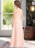 Sydnee A-Line Scoop Neck Floor-Length Chiffon Junior Bridesmaid Dress With Ruffle UKP0013528