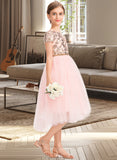 Cornelia A-Line Scoop Neck Asymmetrical Tulle Junior Bridesmaid Dress With Sequins UKP0013531