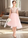 Cornelia A-Line Scoop Neck Asymmetrical Tulle Junior Bridesmaid Dress With Sequins UKP0013531