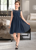 Makenzie Empire Scoop Neck Knee-Length Chiffon Lace Junior Bridesmaid Dress With Ruffle Beading Sequins UKP0013532