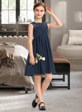 Makenzie Empire Scoop Neck Knee-Length Chiffon Lace Junior Bridesmaid Dress With Ruffle Beading Sequins UKP0013532