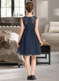 Makenzie Empire Scoop Neck Knee-Length Chiffon Lace Junior Bridesmaid Dress With Ruffle Beading Sequins UKP0013532