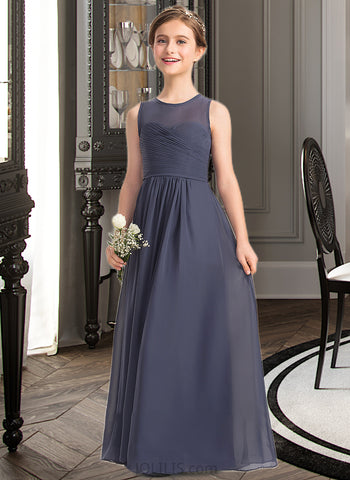 Zariah A-Line Scoop Neck Floor-Length Chiffon Junior Bridesmaid Dress With Ruffle UKP0013533