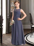 Zariah A-Line Scoop Neck Floor-Length Chiffon Junior Bridesmaid Dress With Ruffle UKP0013533