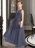 Zariah A-Line Scoop Neck Floor-Length Chiffon Junior Bridesmaid Dress With Ruffle UKP0013533