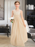 Abby A-Line Scoop Neck Floor-Length Chiffon Lace Junior Bridesmaid Dress UKP0013539