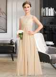 Abby A-Line Scoop Neck Floor-Length Chiffon Lace Junior Bridesmaid Dress UKP0013539