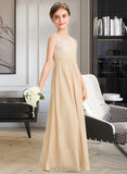 Abby A-Line Scoop Neck Floor-Length Chiffon Lace Junior Bridesmaid Dress UKP0013539