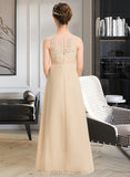 Abby A-Line Scoop Neck Floor-Length Chiffon Lace Junior Bridesmaid Dress UKP0013539