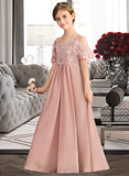 Carina A-Line V-neck Floor-Length Chiffon Lace Junior Bridesmaid Dress UKP0013541