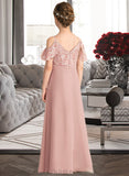 Carina A-Line V-neck Floor-Length Chiffon Lace Junior Bridesmaid Dress UKP0013541