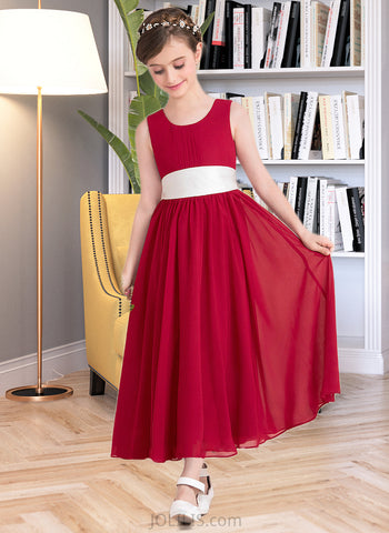 Mariyah Empire A-Line Scoop Neck Ankle-Length Chiffon Junior Bridesmaid Dress With Sash Bow(s) UKP0013542