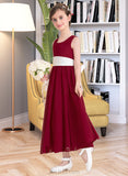 Mariyah Empire A-Line Scoop Neck Ankle-Length Chiffon Junior Bridesmaid Dress With Sash Bow(s) UKP0013542