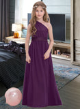 Annika A-Line One-Shoulder Floor-Length Chiffon Junior Bridesmaid Dress With Ruffle UKP0013544