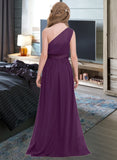 Annika A-Line One-Shoulder Floor-Length Chiffon Junior Bridesmaid Dress With Ruffle UKP0013544