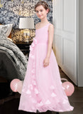 Valerie A-Line One-Shoulder Floor-Length Tulle Junior Bridesmaid Dress With Ruffle Flower(s) UKP0013546