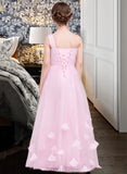 Valerie A-Line One-Shoulder Floor-Length Tulle Junior Bridesmaid Dress With Ruffle Flower(s) UKP0013546