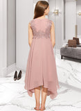 Jaslene A-Line Scoop Neck Tea-Length Chiffon Lace Junior Bridesmaid Dress UKP0013547