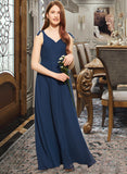 Stephany A-Line V-neck Floor-Length Chiffon Junior Bridesmaid Dress With Bow(s) UKP0013548