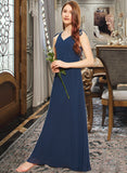 Stephany A-Line V-neck Floor-Length Chiffon Junior Bridesmaid Dress With Bow(s) UKP0013548