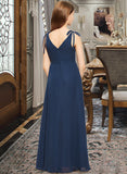 Stephany A-Line V-neck Floor-Length Chiffon Junior Bridesmaid Dress With Bow(s) UKP0013548