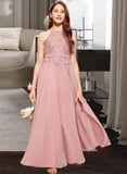 Kayleigh A-Line Scoop Neck Floor-Length Chiffon Lace Junior Bridesmaid Dress UKP0013549