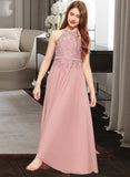 Kayleigh A-Line Scoop Neck Floor-Length Chiffon Lace Junior Bridesmaid Dress UKP0013549