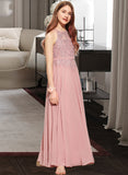 Kayleigh A-Line Scoop Neck Floor-Length Chiffon Lace Junior Bridesmaid Dress UKP0013549