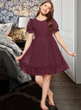 Marisol A-Line Scoop Neck Knee-Length Chiffon Junior Bridesmaid Dress With Bow(s) Cascading Ruffles UKP0013550