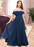 Kaila A-Line Off-the-Shoulder Floor-Length Chiffon Junior Bridesmaid Dress UKP0013551