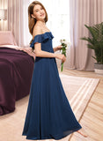 Kaila A-Line Off-the-Shoulder Floor-Length Chiffon Junior Bridesmaid Dress UKP0013551