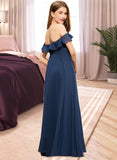 Kaila A-Line Off-the-Shoulder Floor-Length Chiffon Junior Bridesmaid Dress UKP0013551