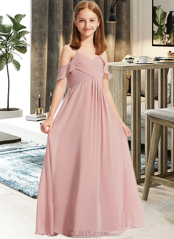 Maribel A-Line Off-the-Shoulder Floor-Length Chiffon Junior Bridesmaid Dress With Cascading Ruffles UKP0013553