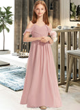 Maribel A-Line Off-the-Shoulder Floor-Length Chiffon Junior Bridesmaid Dress With Cascading Ruffles UKP0013553