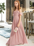 Maribel A-Line Off-the-Shoulder Floor-Length Chiffon Junior Bridesmaid Dress With Cascading Ruffles UKP0013553