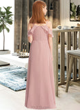 Maribel A-Line Off-the-Shoulder Floor-Length Chiffon Junior Bridesmaid Dress With Cascading Ruffles UKP0013553