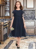 Janiah A-Line Scoop Neck Knee-Length Chiffon Junior Bridesmaid Dress With Beading UKP0013556