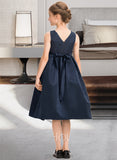 Aliyah A-Line Scoop Neck Knee-Length Satin Lace Junior Bridesmaid Dress With Beading Bow(s) UKP0013559