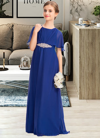 Adalyn A-Line Scoop Neck Floor-Length Chiffon Junior Bridesmaid Dress With Ruffle Beading UKP0013560