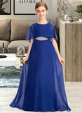 Adalyn A-Line Scoop Neck Floor-Length Chiffon Junior Bridesmaid Dress With Ruffle Beading UKP0013560