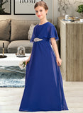 Adalyn A-Line Scoop Neck Floor-Length Chiffon Junior Bridesmaid Dress With Ruffle Beading UKP0013560