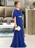 Adalyn A-Line Scoop Neck Floor-Length Chiffon Junior Bridesmaid Dress With Ruffle Beading UKP0013560