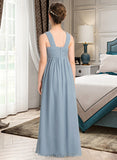 Sherlyn A-Line V-neck Floor-Length Chiffon Junior Bridesmaid Dress With Ruffle UKP0013561