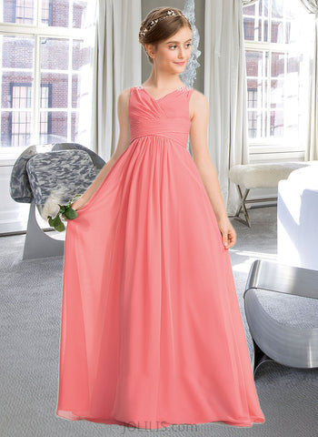 Ariel EmpireV-neckFloor-LengthChiffonJuniorBridesmaidDressWithRuffleBeadingSequins#173291 UKP0013562