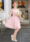 Tatum A-Line Scoop Neck Knee-Length Lace Junior Bridesmaid Dress With Sash Bow(s) UKP0013563