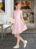 Tatum A-Line Scoop Neck Knee-Length Lace Junior Bridesmaid Dress With Sash Bow(s) UKP0013563