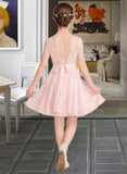 Tatum A-Line Scoop Neck Knee-Length Lace Junior Bridesmaid Dress With Sash Bow(s) UKP0013563